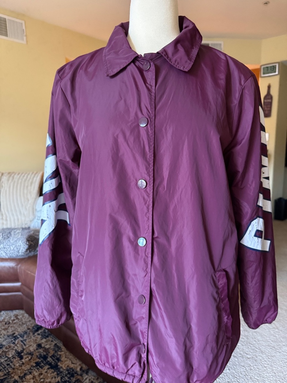 Victoria’s Secret Pink Maroon Button Down Varsity Jacket with Sherpa Interior
